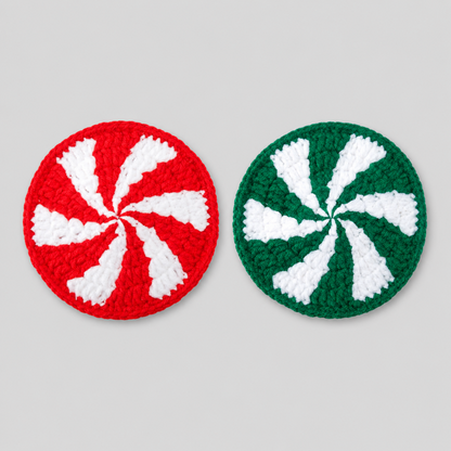 New Hand Crocheted Peppermint Candy Round Coaster