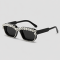 Small Rectangle Full Rhinestone Border Retro Bling Sunglasses