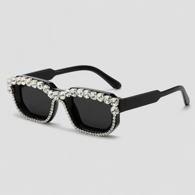 Small Rectangle Full Rhinestone Border Retro Bling Sunglasses