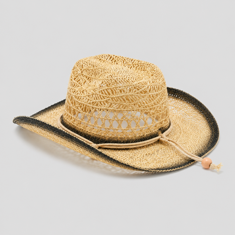 Western Faux Straw Sun Hat with Contrast Brim