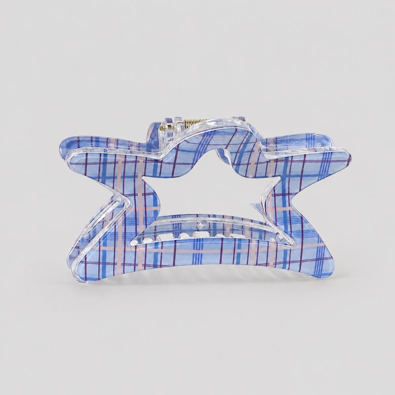Hollow Three-Loop Grid Plaid Hair Claw Clip