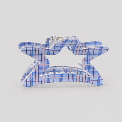 Hollow Three-Loop Grid Plaid Hair Claw Clip