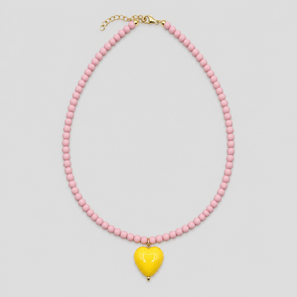 New Candy Color Acrylic Beaded Heart Pendant Choker Necklace