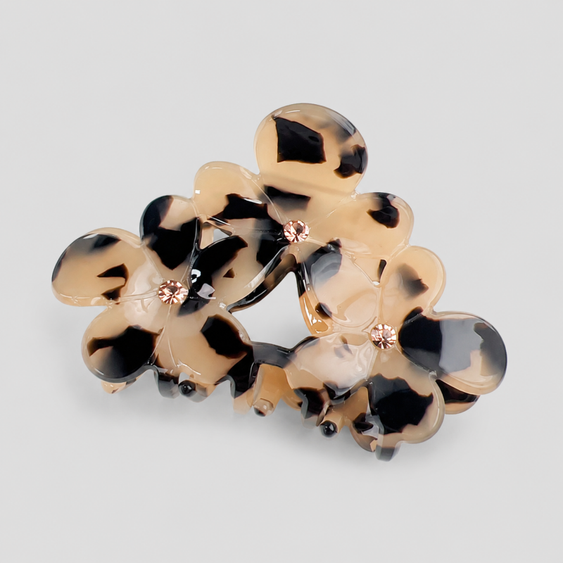 Three Flower Rhinestone Shark Hair Claw Clip