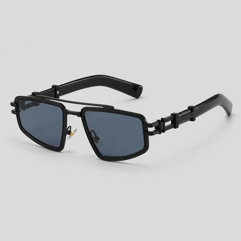 Double Bridge Hollow Metal Rectangle Punk Retro Sunglasses