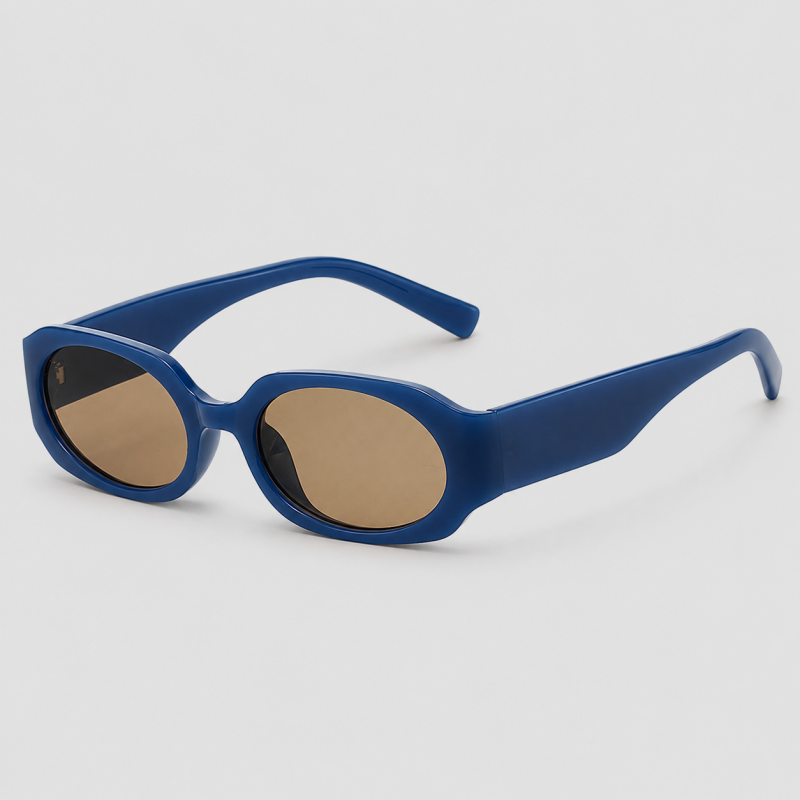 Narrow Oval Thick Wide Temple Retro Trendy Sunglasses