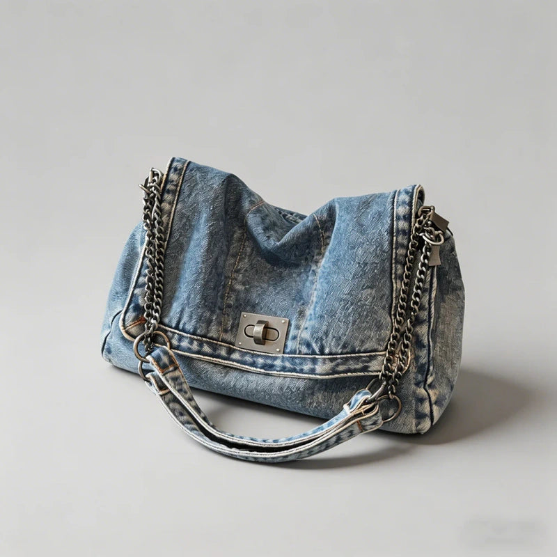 Vintage Denim Chain Shoulder Bag