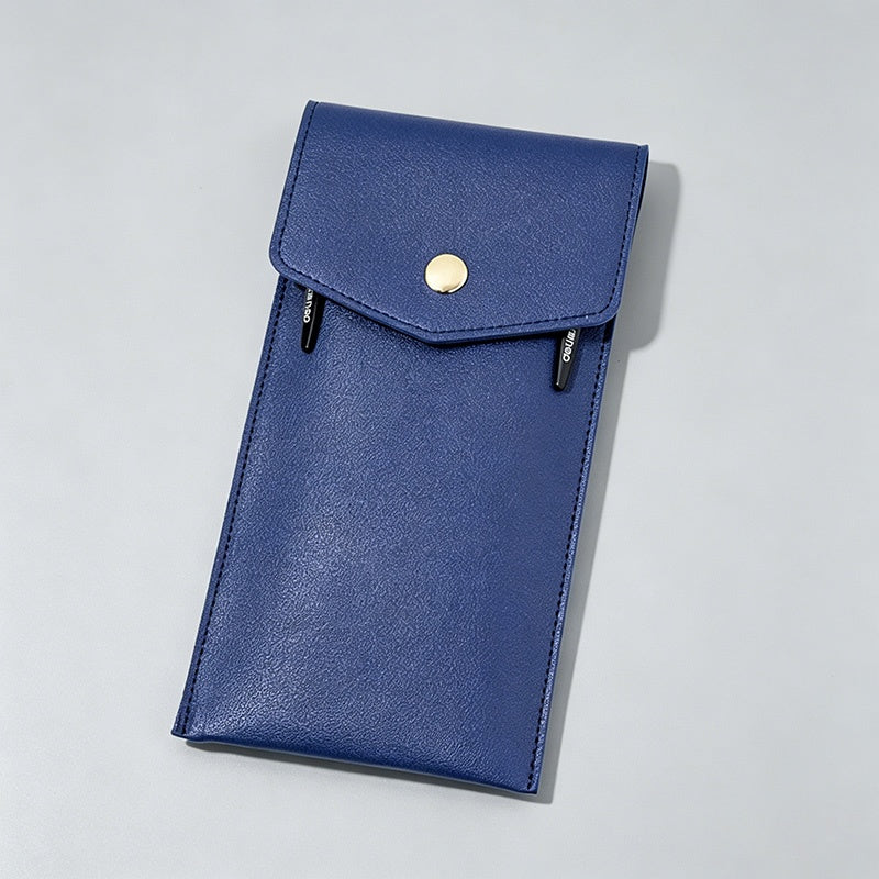 Snap Button Large Capacity PU Leather Pencil Pouch