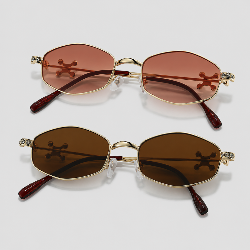 Hexagon Rhinestone Hinge Metal Frame Vintage Sunglasses