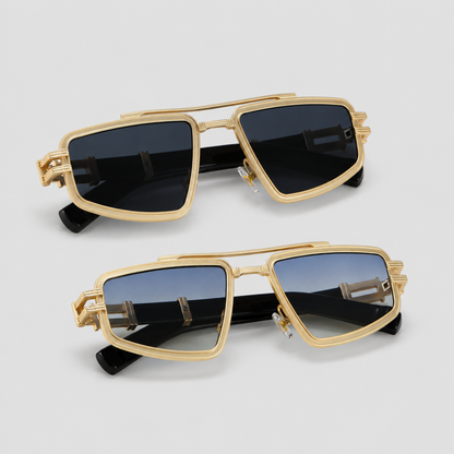 Double Bridge Hollow Metal Rectangle Punk Retro Sunglasses