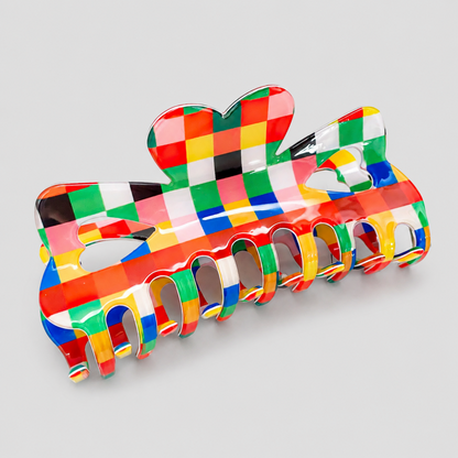 Heart Top Colorful Checker Shark Hair Claw Clip