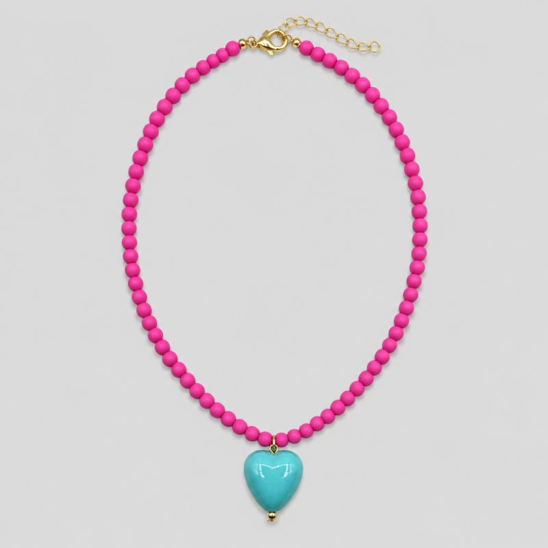 New Candy Color Acrylic Beaded Heart Pendant Choker Necklace
