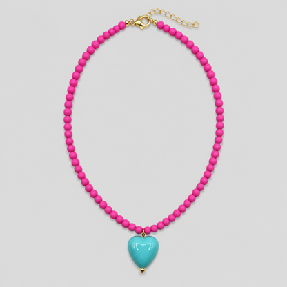 New Candy Color Acrylic Beaded Heart Pendant Choker Necklace