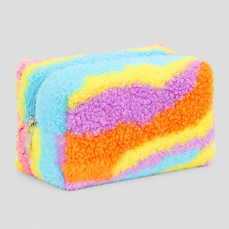 Gradient Color Block Rainbow Plush Pouch