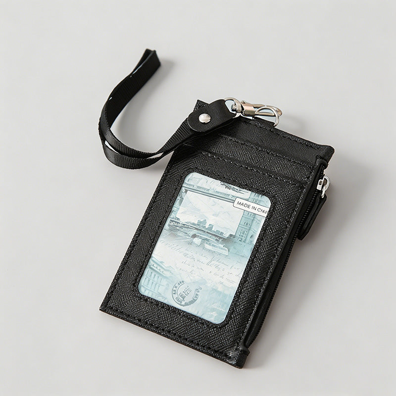 Minimalist Faux PU Card Holder With Lanyard
