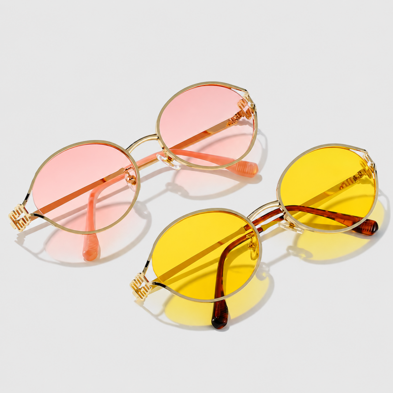 Oval Hollow Cutout Metal Temple Luxury Sunglasses