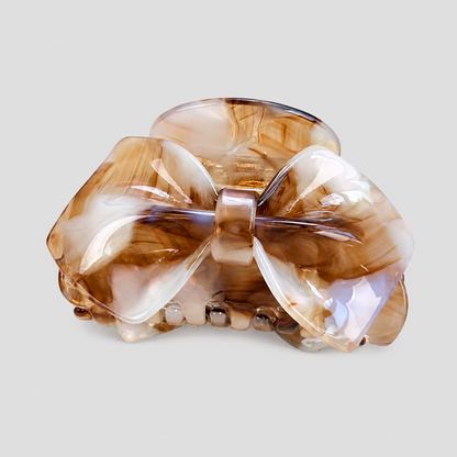 Large Pink Marbled Bow Hair Claw Clip
