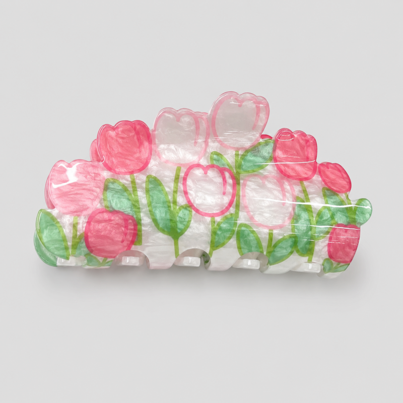Hand-Painted Floral Shark Hair Claw Clip