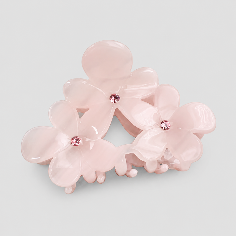 Three Flower Rhinestone Shark Hair Claw Clip