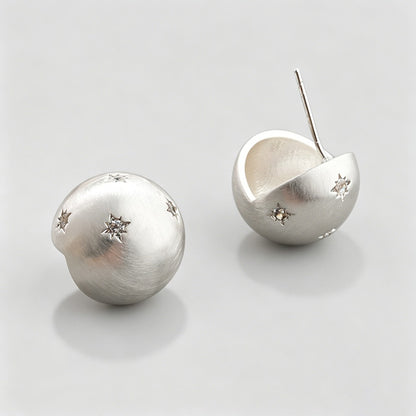 Brushed Round Ball Stud Earrings