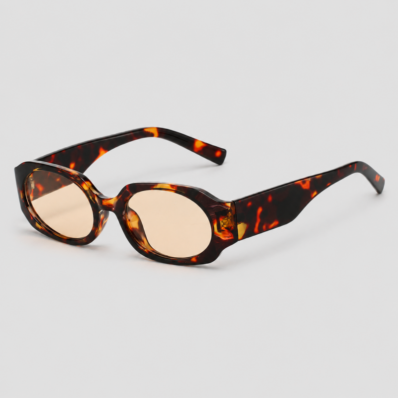 Narrow Oval Thick Wide Temple Retro Trendy Sunglasses