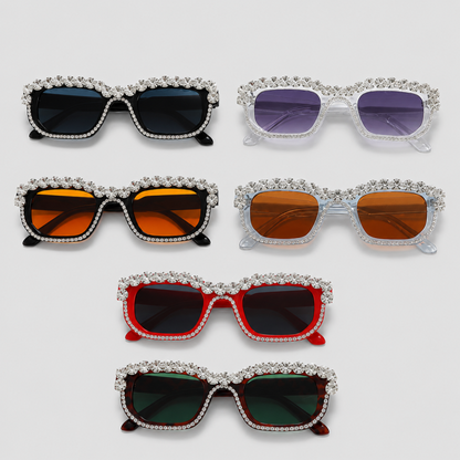 Small Rectangle Full Rhinestone Border Retro Bling Sunglasses