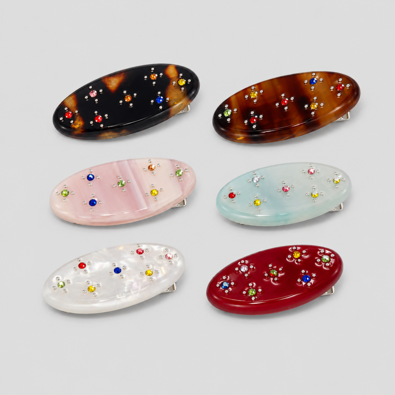 Mini Oval Rhinestone Hair Barrette