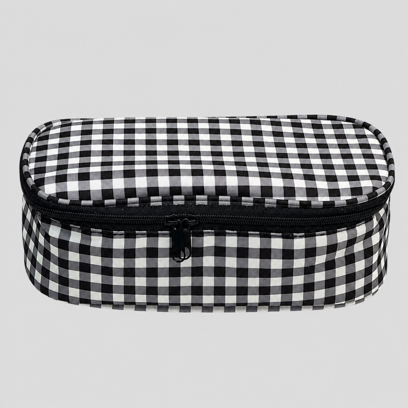Retro Check Print Pencil Case