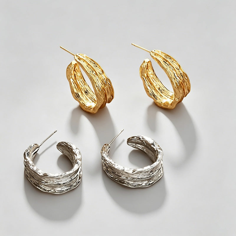 C-Shape Irregular Textured Crinkle Stud Earrings