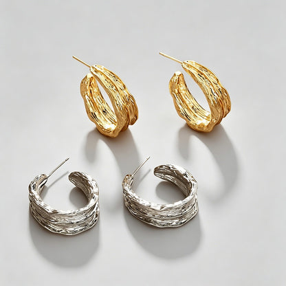 C-Shape Irregular Textured Crinkle Stud Earrings