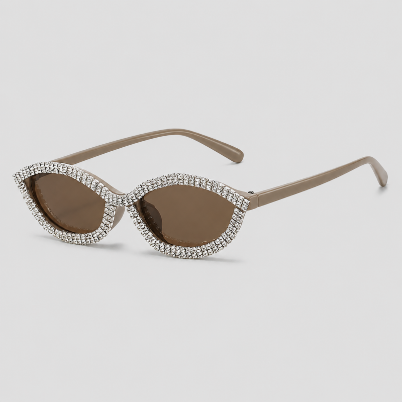 Slim Rhinestone Inlaid Cat Eye Glam Sunglasses