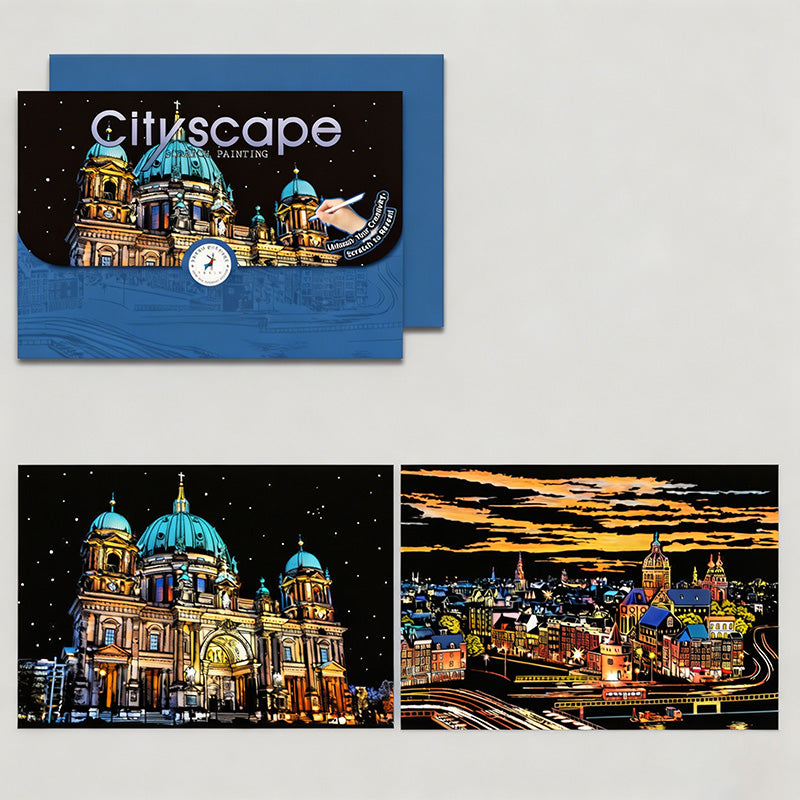 A3 City Scenery DIY Educational Scratch Painting Card