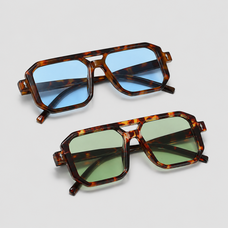 Double Bridge Arrow Metal Decor Square Sunglasses