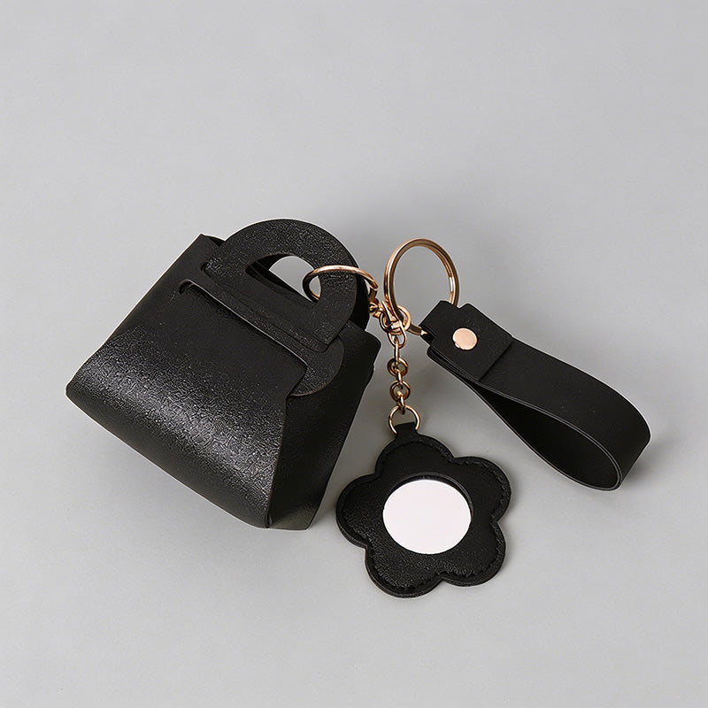 Luxury Faux PU Mini Bag Keychain Mirror