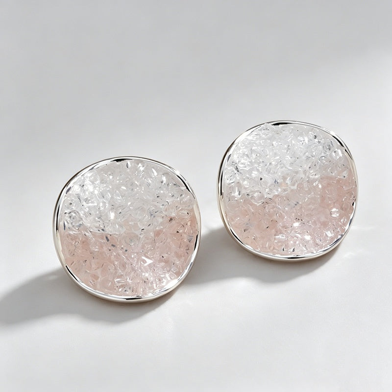 Round Square Glitter Crushed Glass Crystal Studs
