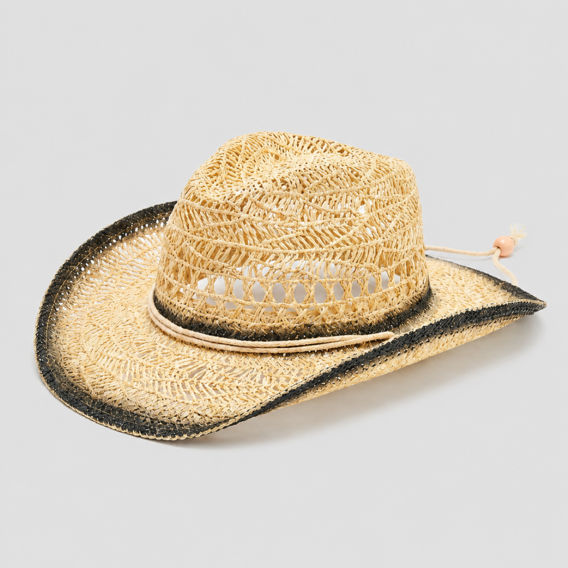 Western Faux Straw Sun Hat with Contrast Brim