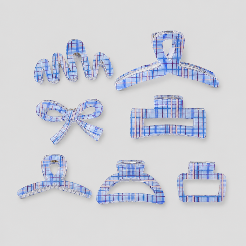 Hollow Three-Loop Grid Plaid Hair Claw Clip