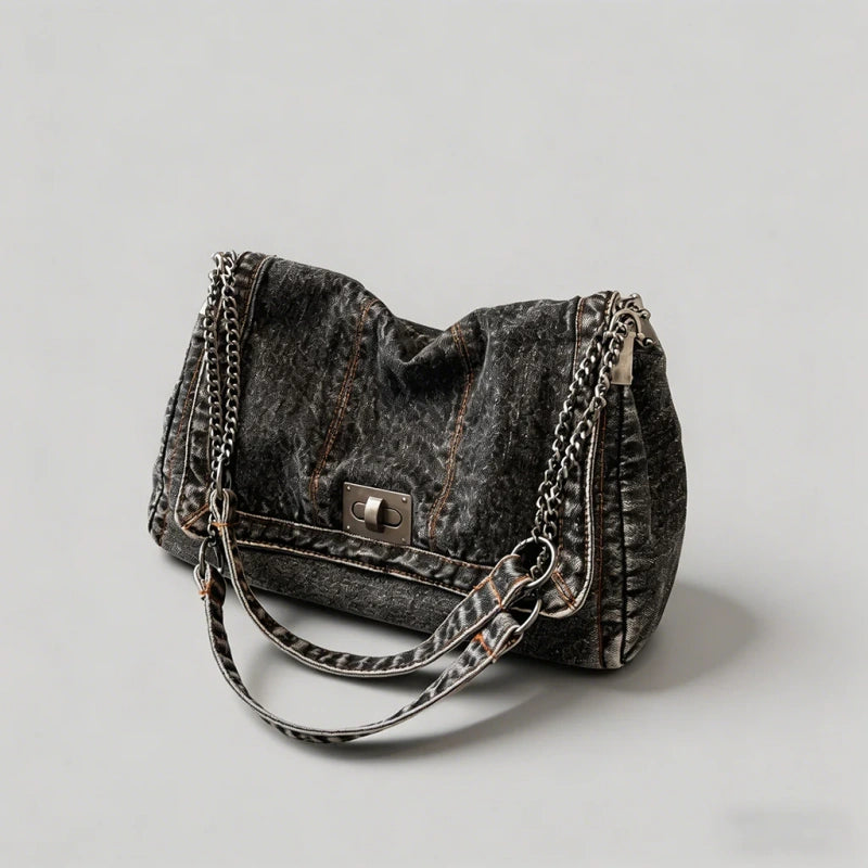 Vintage Denim Chain Shoulder Bag