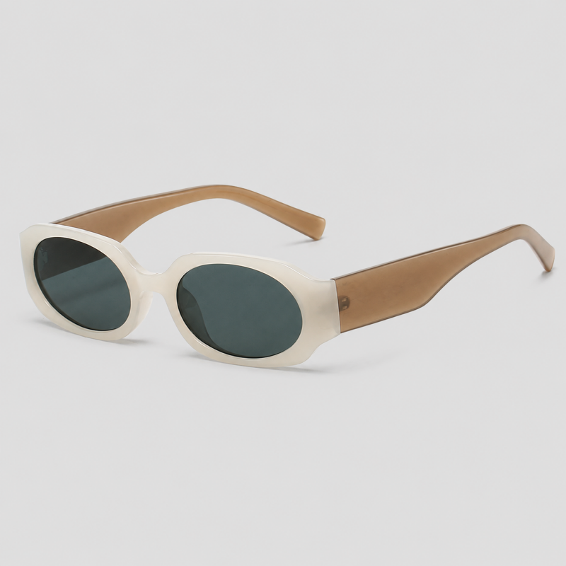 Narrow Oval Thick Wide Temple Retro Trendy Sunglasses