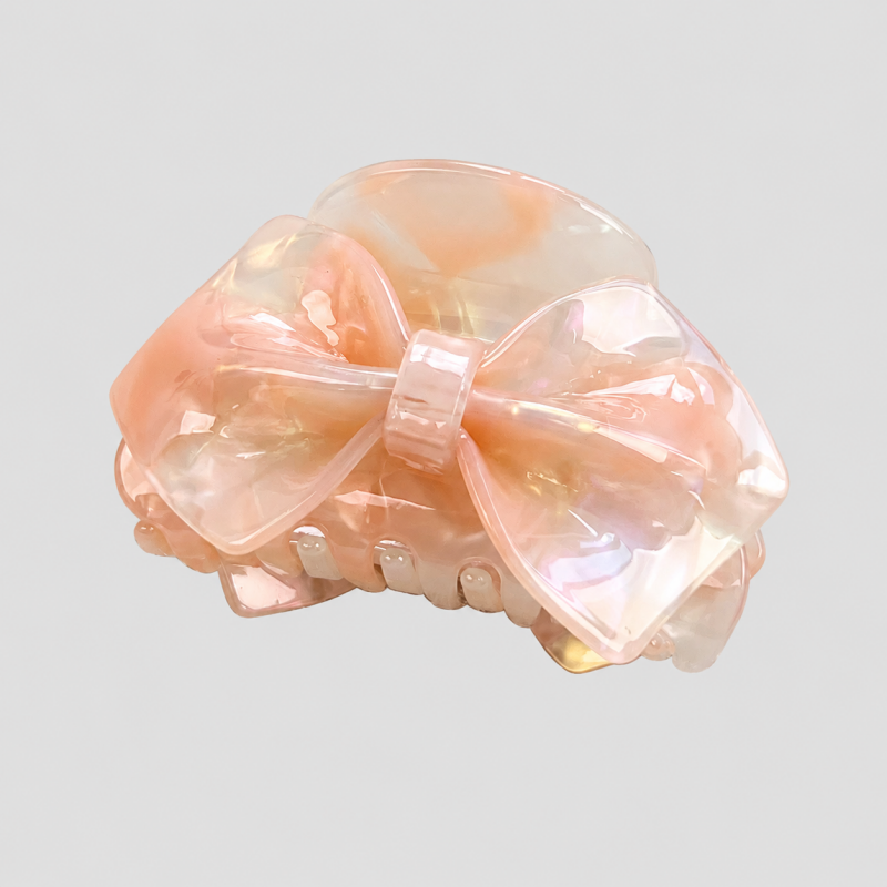 Large Pink Marbled Bow Hair Claw Clip