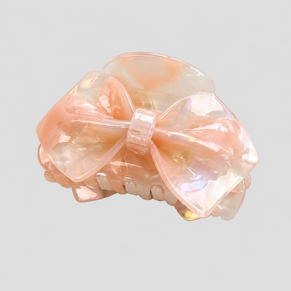Large Pink Marbled Bow Hair Claw Clip