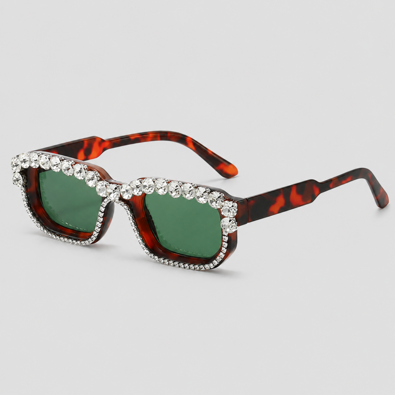 Small Rectangle Full Rhinestone Border Retro Bling Sunglasses