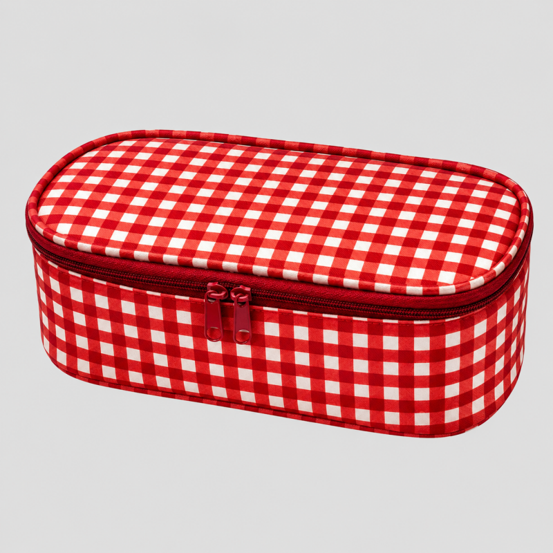 Retro Check Print Pencil Case
