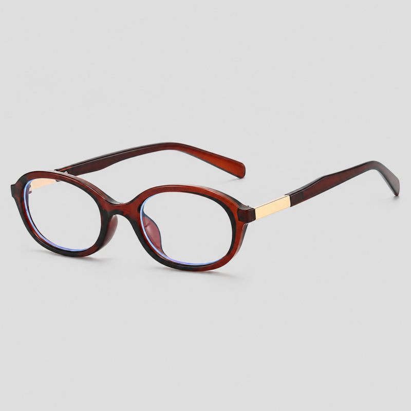 Small Oval Two-tone Metal Spliced Temple Glasses