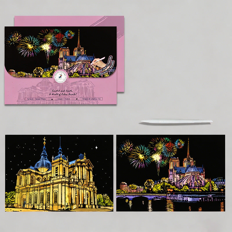 A3 City Scenery DIY Educational Scratch Painting Card
