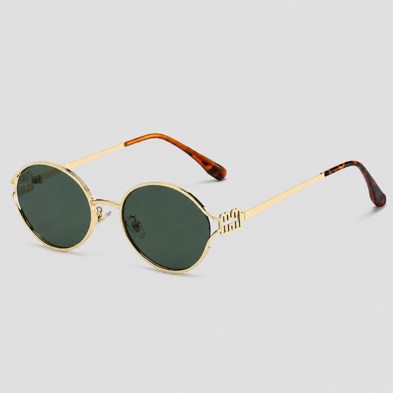 Oval Hollow Cutout Metal Temple Luxury Sunglasses