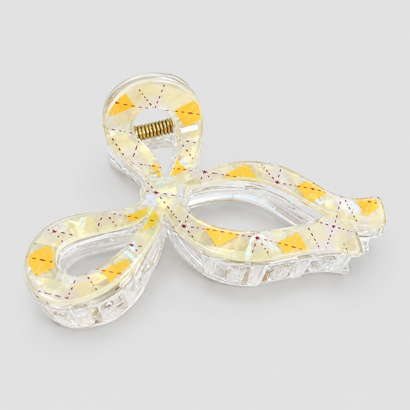 Hollow Three-Loop Plaid Bow Hair Claw Clip