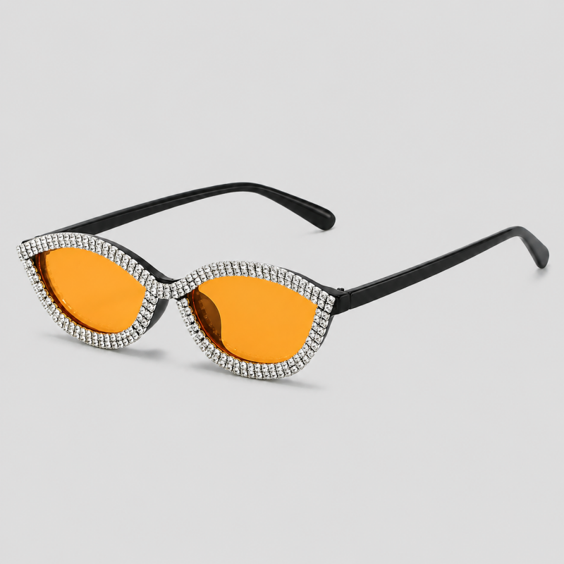 Slim Rhinestone Inlaid Cat Eye Glam Sunglasses