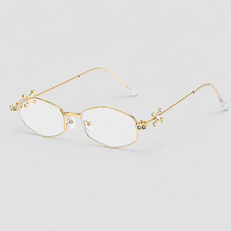 Hexagon Rhinestone Hinge Metal Frame Vintage Sunglasses