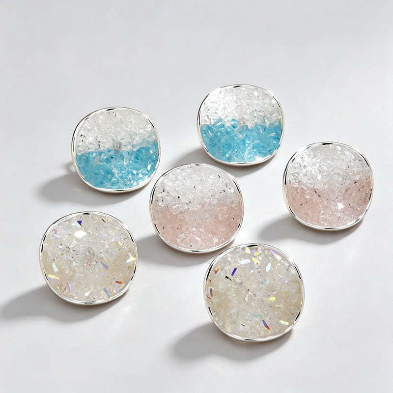Round Square Glitter Crushed Glass Crystal Studs